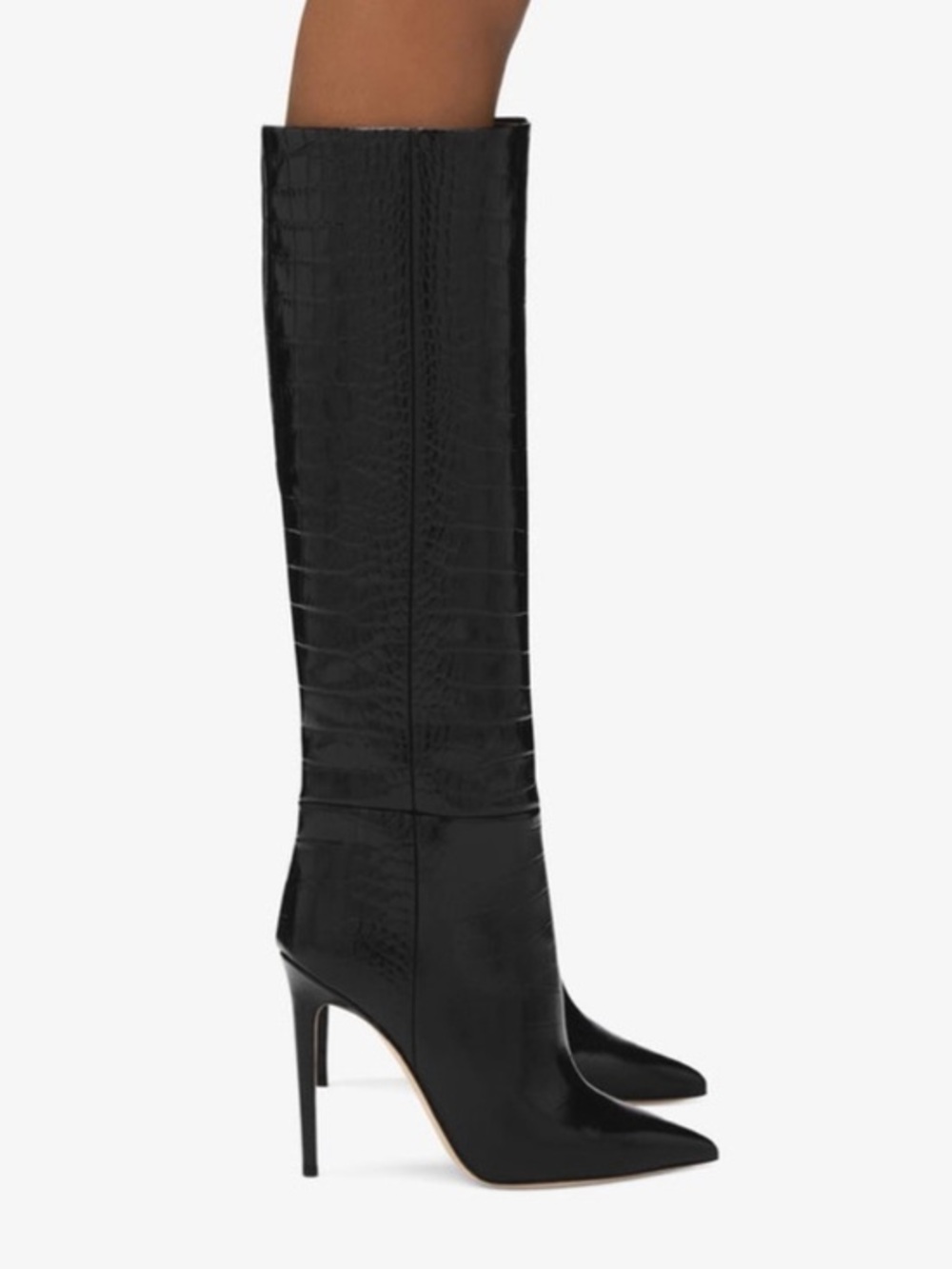 Paris Texas Black Croc Effect Leather Stilletto Boots Color Black Size 38.5
